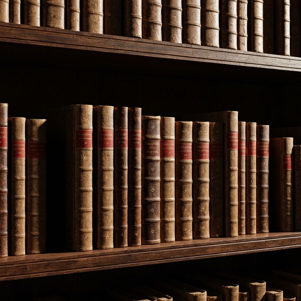 Livres anciens sur une étagère en bois avec éclairage directionnel