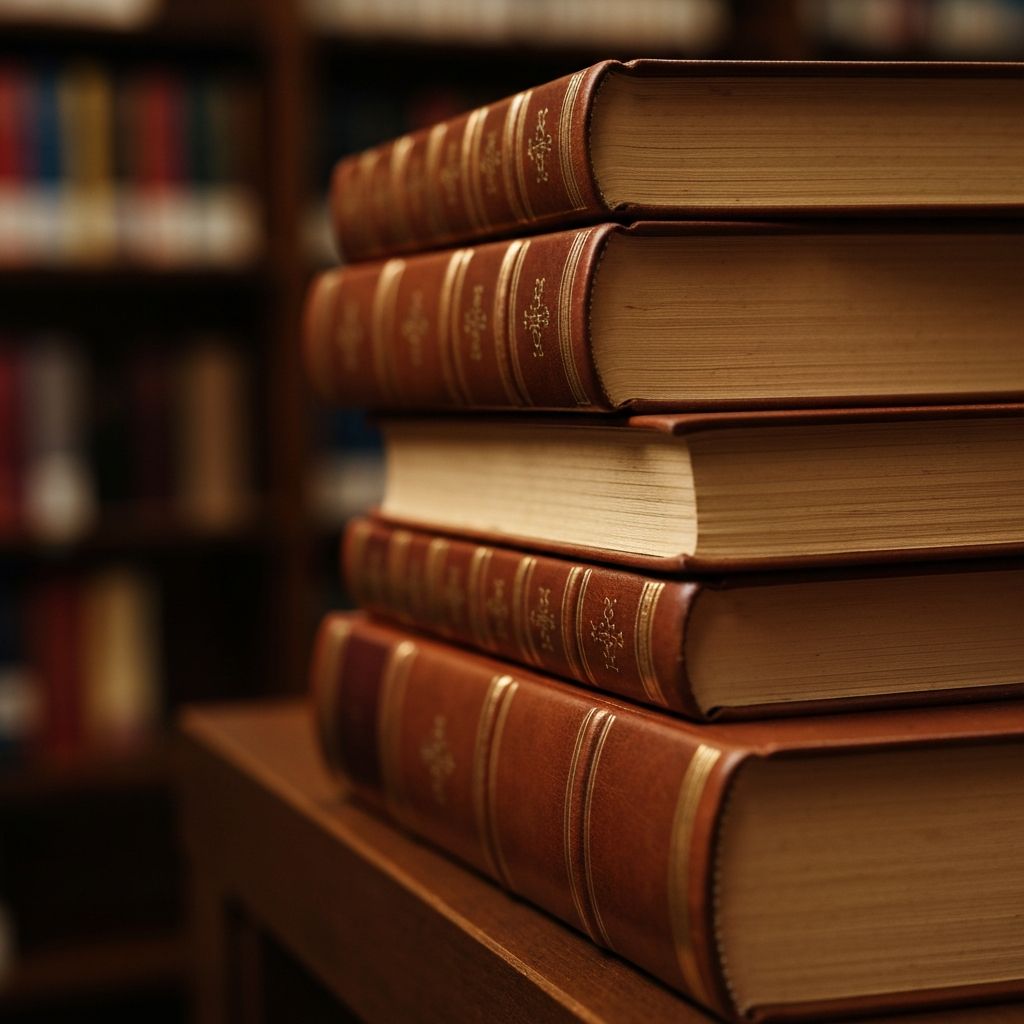 Pile de livres reliés en cuir avec détails dorés sur les tranches