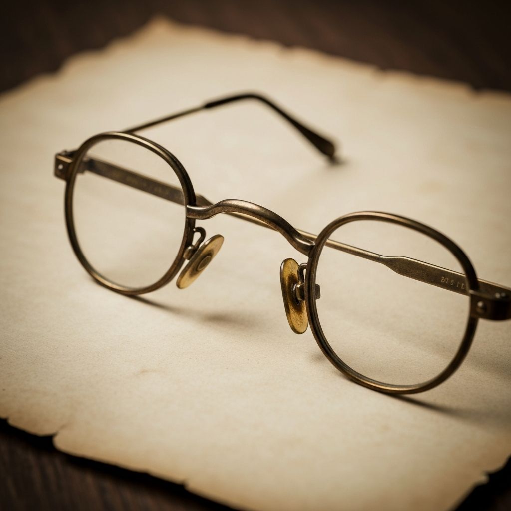 Gros plan de lunettes anciennes sur du papier vieilli